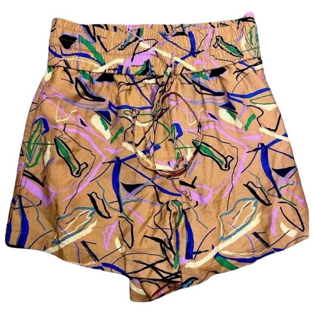 Open Edit Abstract Print Drawstring Shorts - Small, Vibrant Summer Style
